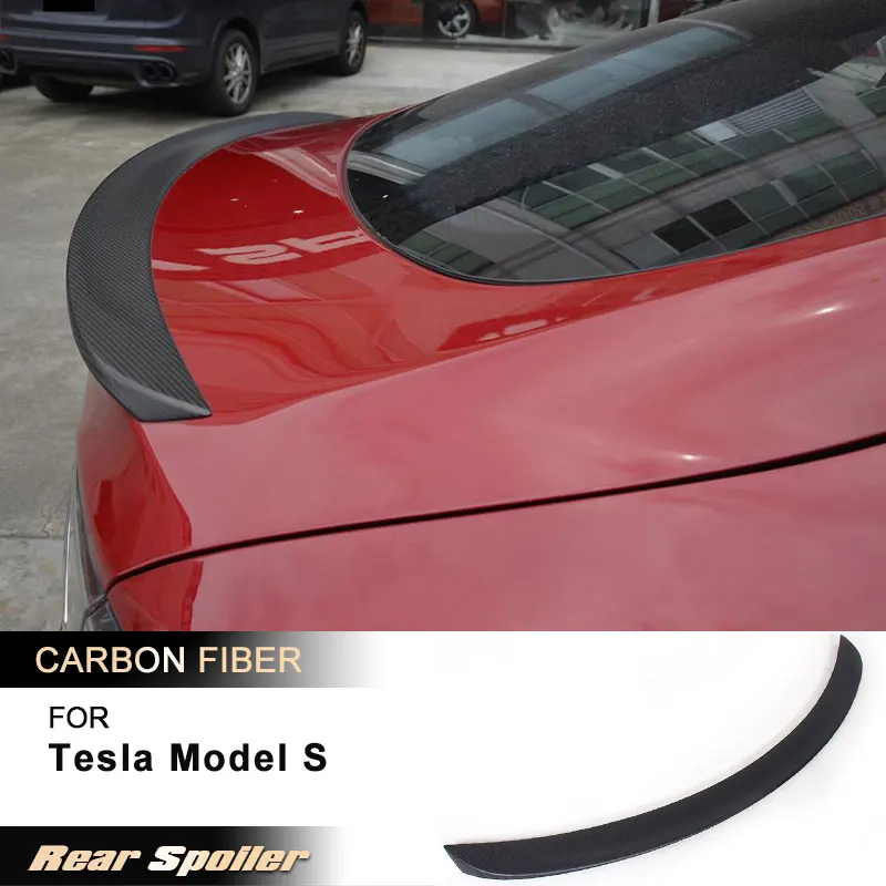 Car Rear Trunk Spoiler Wings for Tesla Model S Sedan 4 Door 2012-2019 Racing Rear Spoiler Boot Lid Wing Lip Carbon Fiber FRP