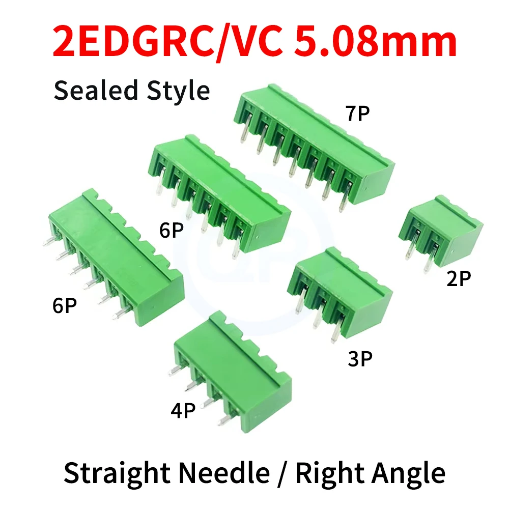 (10/100Pcs) 2EDGRC 2EDGVC 5.08mm Sealed Bent Straight needle Right Angle Female socket Terminal Block Plug-in PCB Holder 15EDG