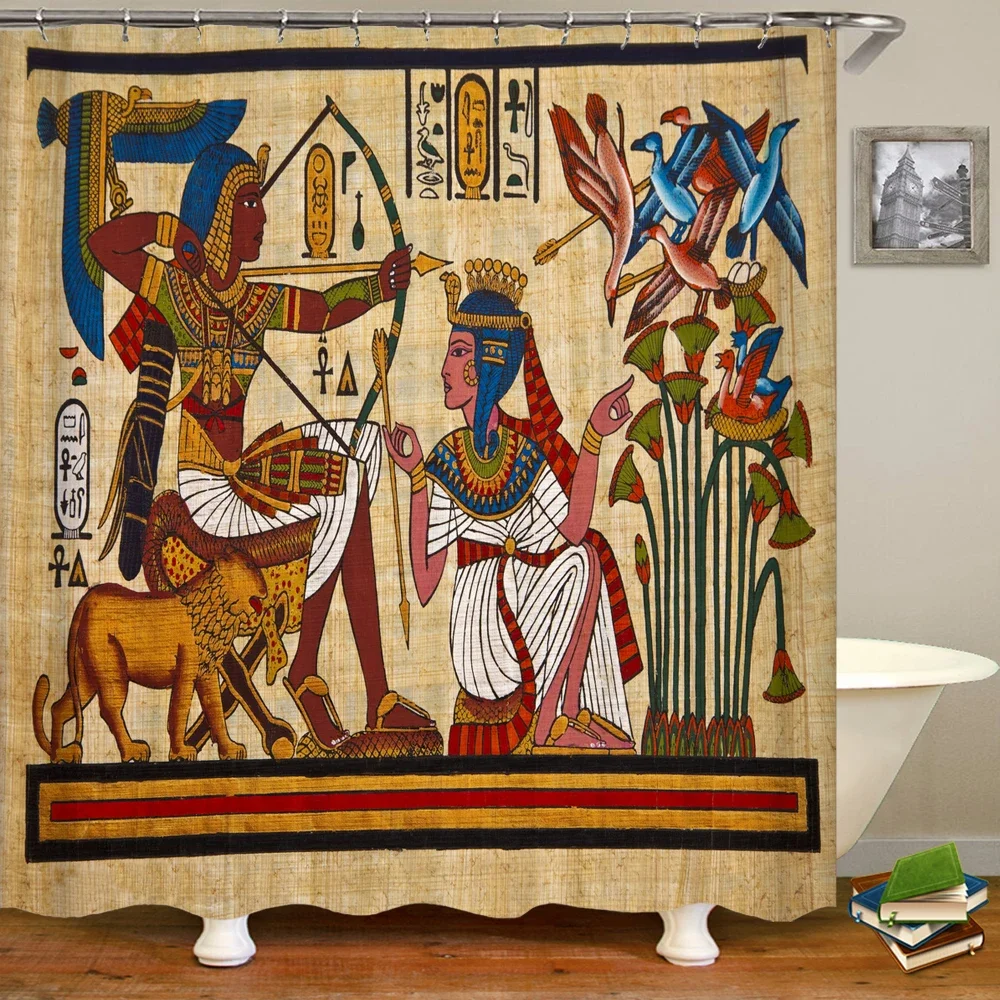 

Ancient Egyptian Civilization Shower Curtain Pharaonic Hieroglyphics Retro old Culture Bathroom Fabric Decorative Curtain