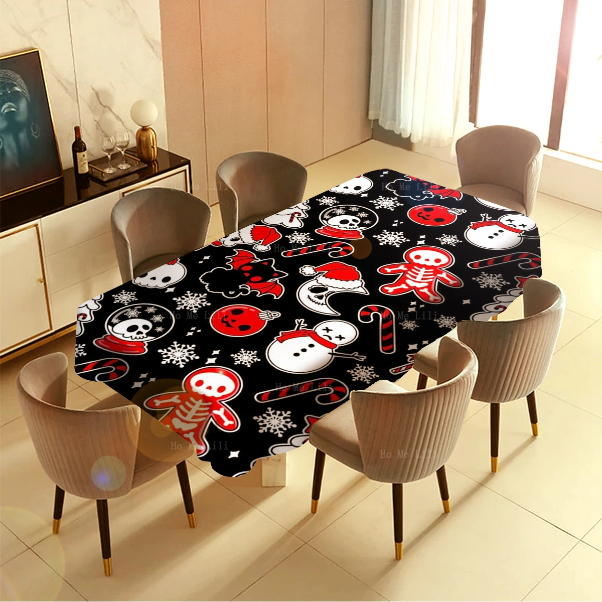 Goth Christmas Designs Gingerbread Cookie Skull Candy Cane Trick Or Treat Ghosts Witches Halloween Cute Rectangular Tablecloth