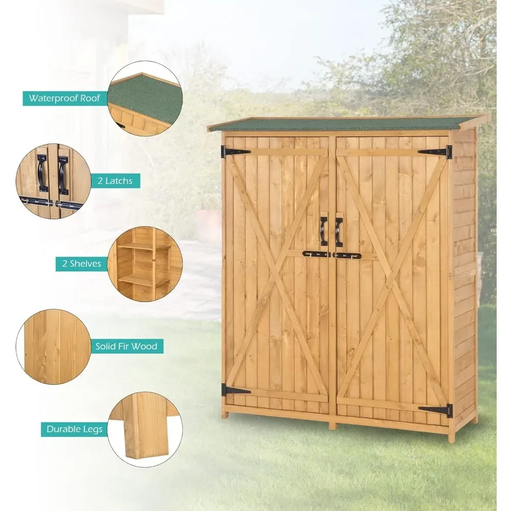 

Outdoor Wood Storage Shed with Lockable Design, Extra Large Capacity Outside Cabinet Tool Shed with Shelves, Garden Sheds
