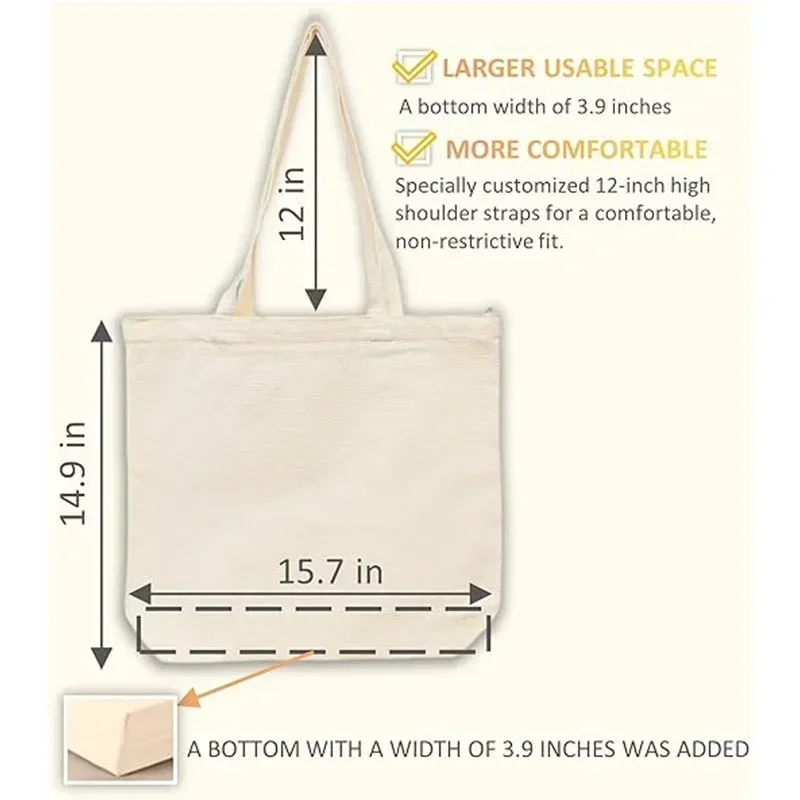 BBA163 Canvas Tote Bag, Pockets, Zipper, Durable