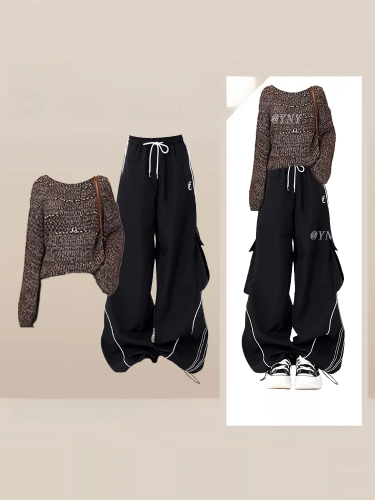 

iny Sequin Soft Cozy Knitted Sweater Women's Loose Lazy Sweater with Dstring Sport Pants Set Winter New Sle Commute Sle