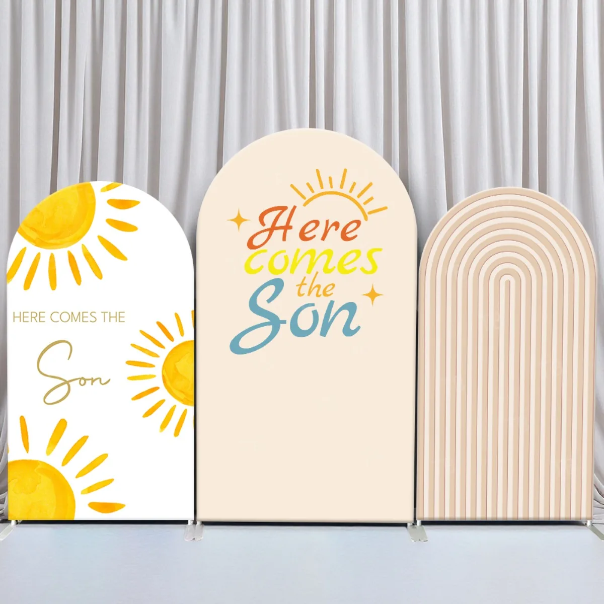 

TB Sun Theme Beige Arch Backdrop Cover for Wedding Child's Birthday Party, Baby Shower Fabric Photography Background Decoration