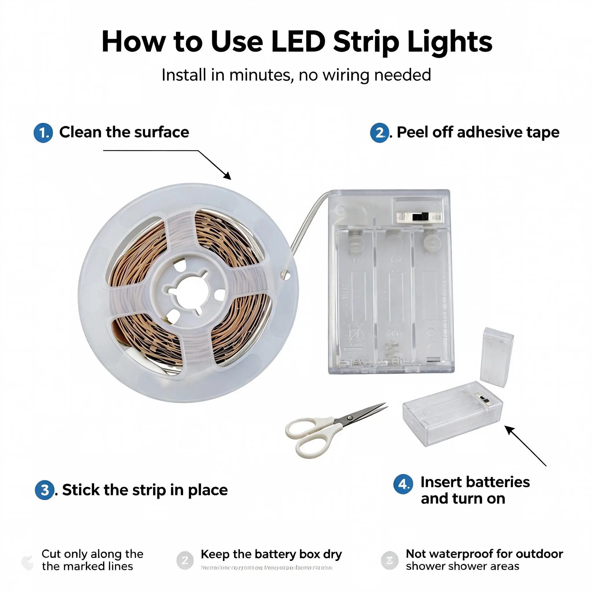 2835 LED light strip, battery powered, easy to install. Suitable for cabinets, entryways, staircases, and holiday decorations. image 2
