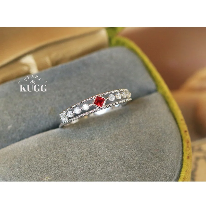 

KUGG 100% кольца из белого золота 18 карат, модный элегантный дизайн, блестящий бриллиант, натуральный рубин, кольцо с драгоценным камнем для женщин, ювелирные изделия для помолвки