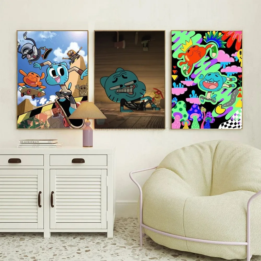 1pc The Amazing Funny World Of Gumball Self-adhesive Art Poster Waterproof Paper Sticker Coffee House Bar Room Wall Decor