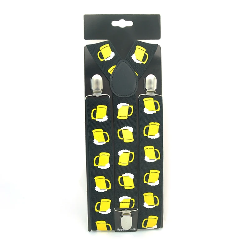 موضة 3.5 سنتيمتر واسعة الأصفر البيرة كوب زجاجي تصميم الحمالات الرجال الرباط حزام النساء للجنسين قميص الرباط مطاطا كليب على الحمالة #6