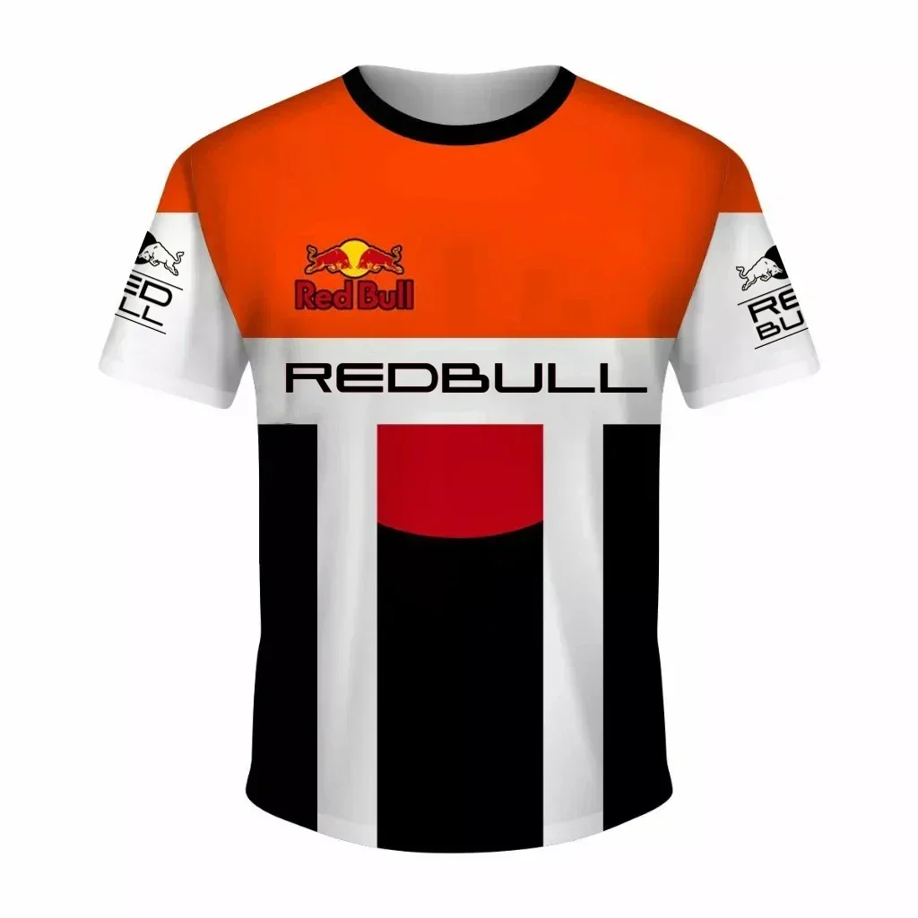 2025 wiosna i lato nowy okrągły dekolt Red Bull koszulka z krótkim rękawem męska bluza motocyklowa dla entuzjastów wyścigów motocyklowych