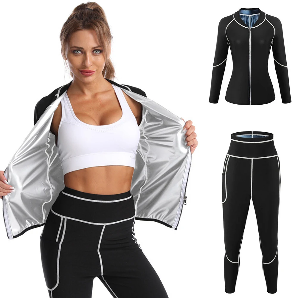 

1 шт. костюм для сауны для женщин для похудения, спортивные костюмы для женщин, женская толстовка, топ и брюки, спортивный костюм для сауны, тренировочный костюм для тела