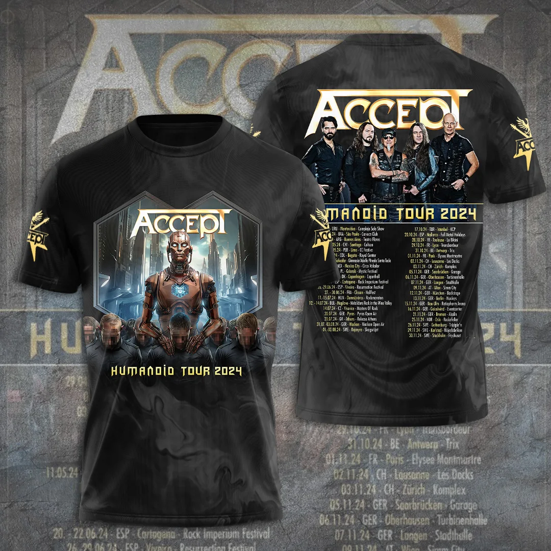 Vintage Men\'s T-shirt Classic Band Accept 3D Printed t shirts Man Women Hip Hop Short Sleeve Tee Fashion Street Men Top Clothing
