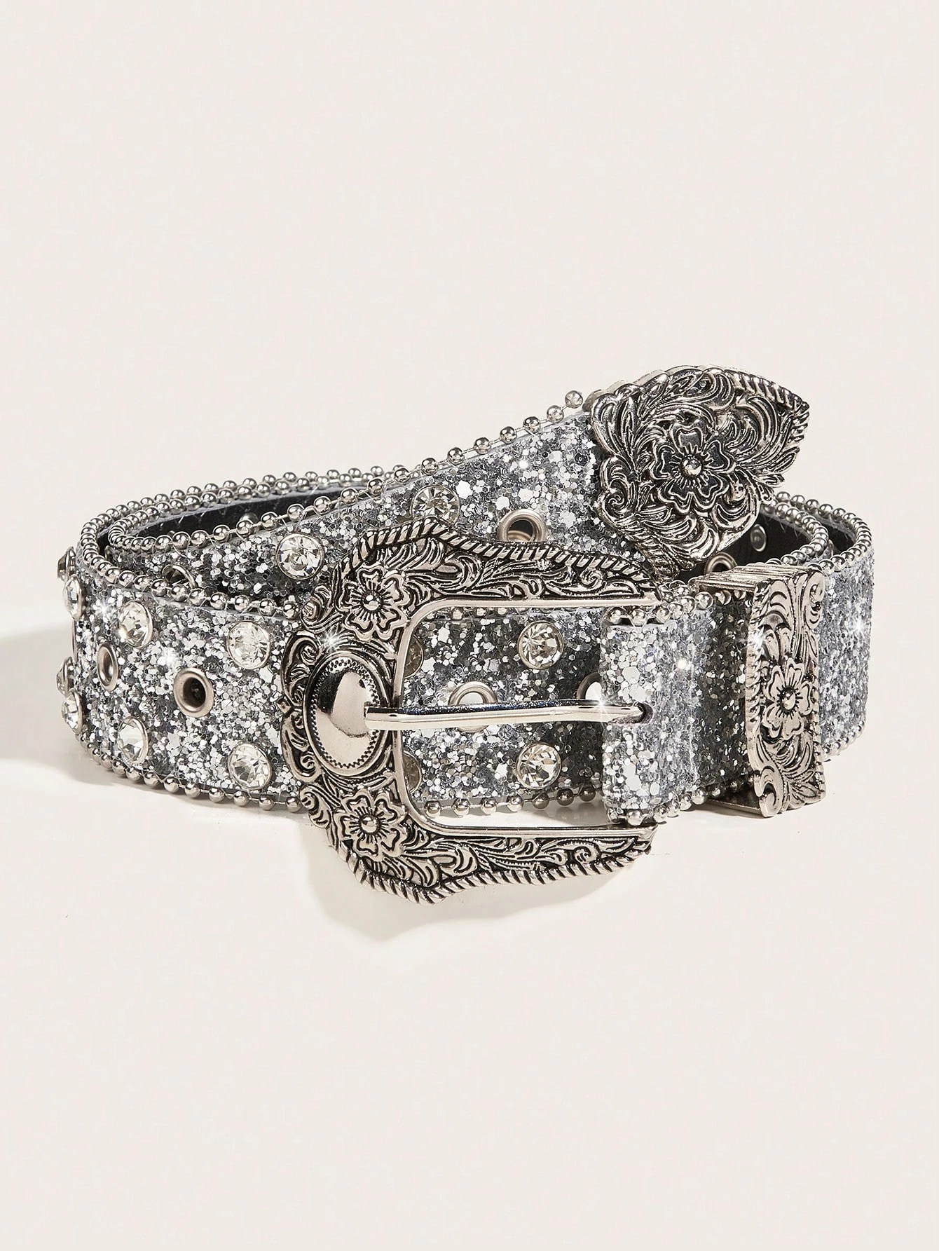 1pc men's silver western style diamond Y2K metal style men's belt for four seasons commuting and all-match jeans accessories