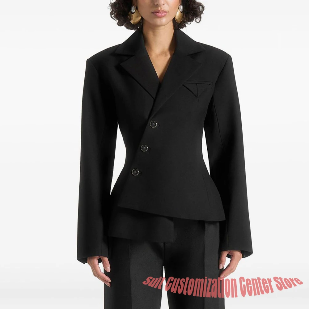 

Черный асимметричный пиджак, женский приталенный однобортный комплект с лацканами, минималистичный офисный современный повседневный спецодежда, наряд