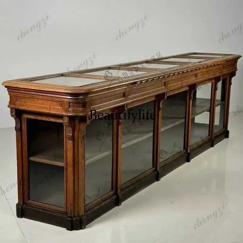 French retro solid wood bread cabinet antique style old flip locker old display cabinet glass side cabinet