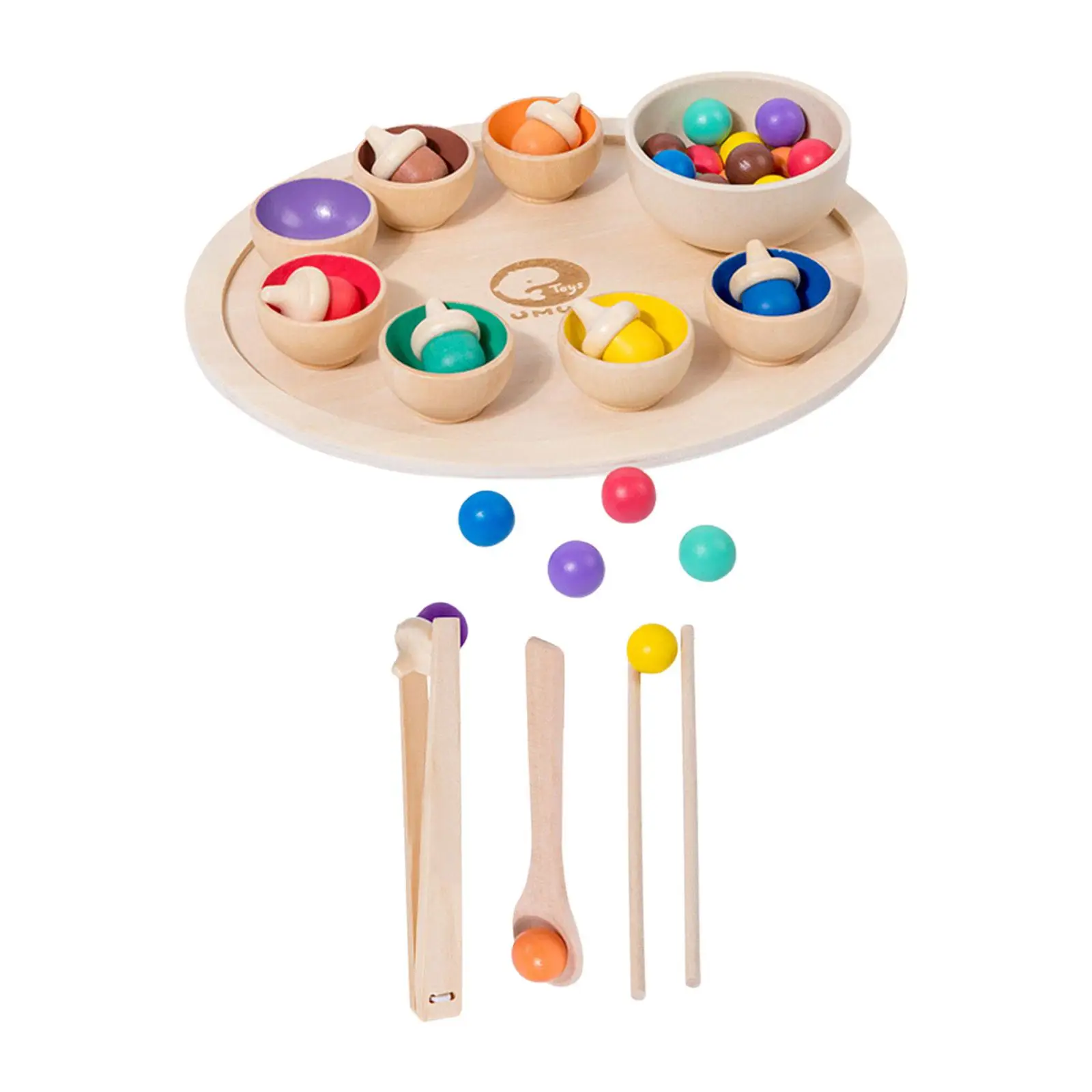 Wood Clip Beads Matching and Counting Board Game Fine Motor Wooden Rainbow Toys