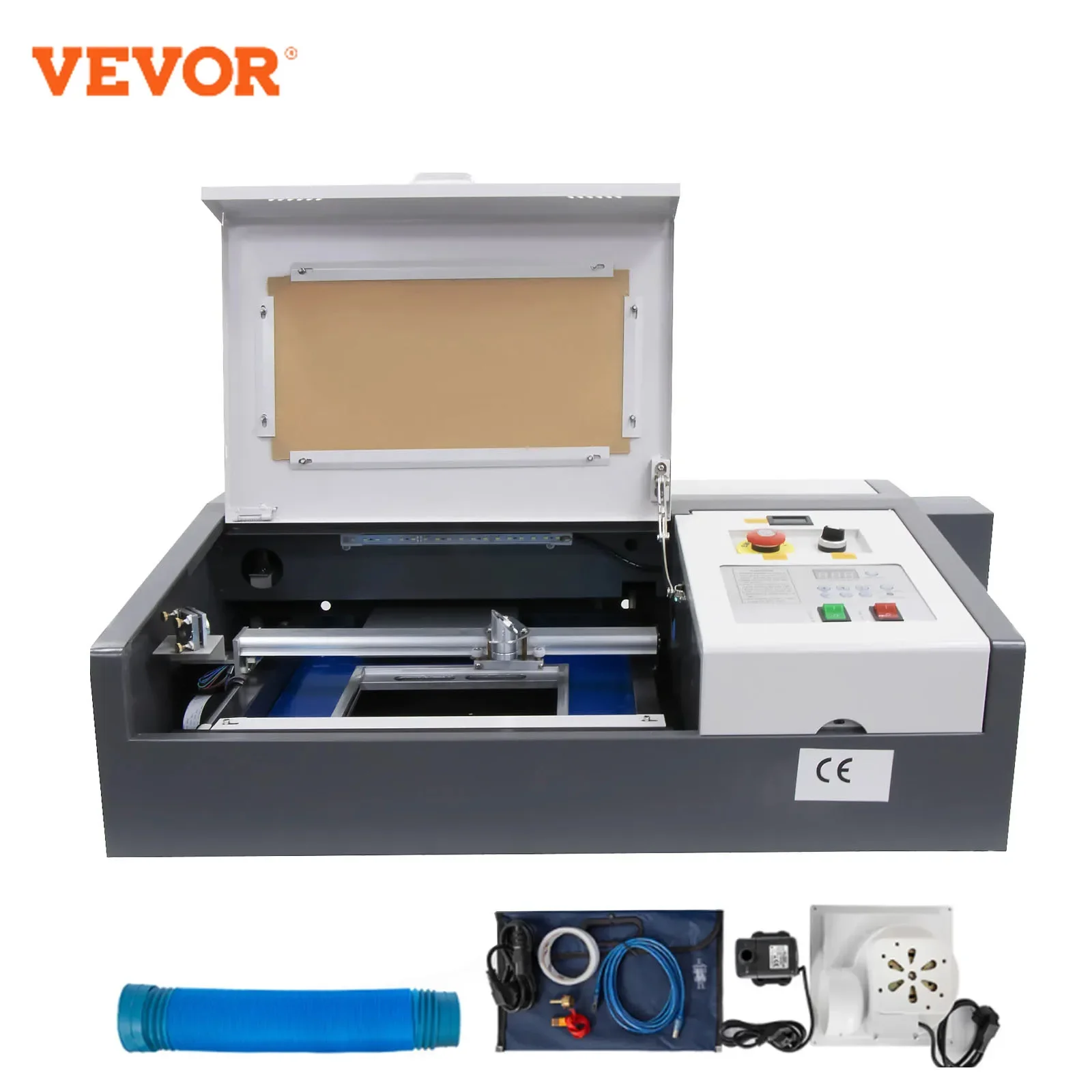 VEVOR 400x400mm Area di lavoro 50W Macchina per incisione e taglio laser CO2 ad alta potenza Pannello in legno acrilico Utensile da taglio per metalli