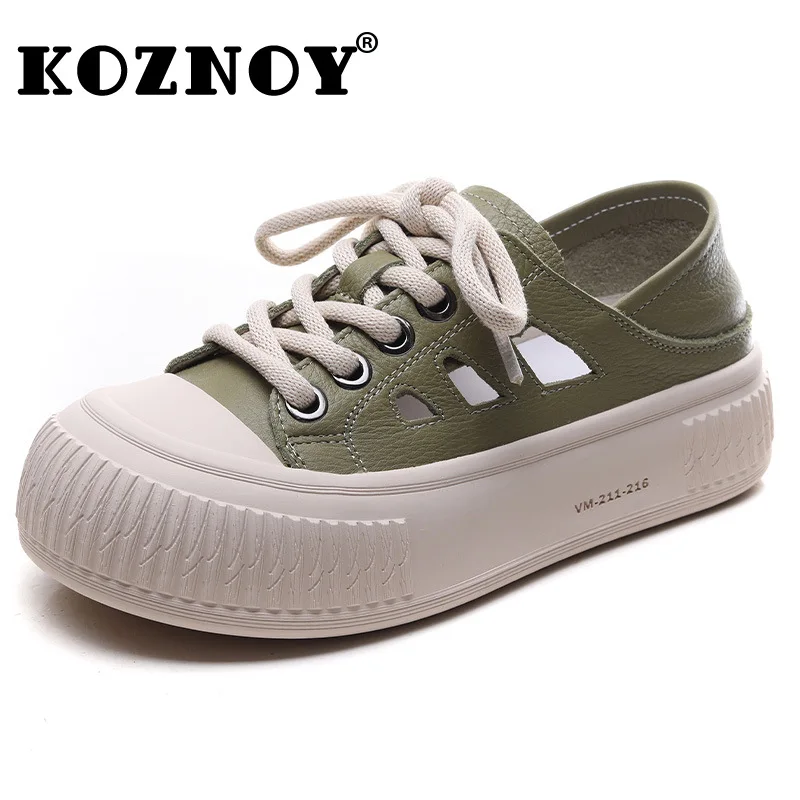 

Koznoy 4cm Natural Cow Genuine Leather Vulcanize Platform Flats Comfy Chunky Sneaker Summer Loafer Hollow Women Sandals Shoes