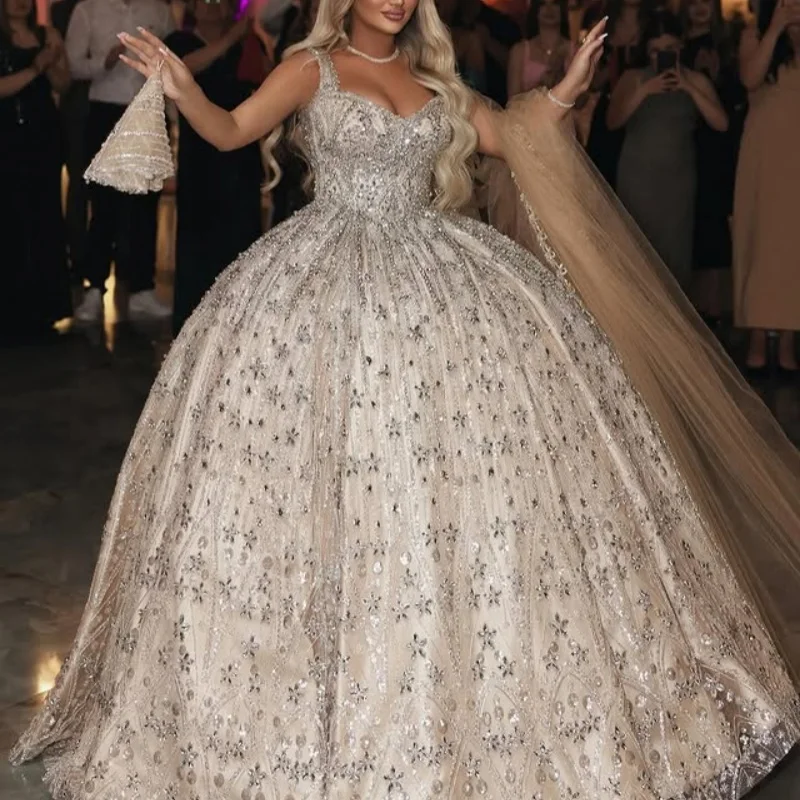 

Customized Shiny ivory Quinceanera Dresses Off the Shoulder Tull crystal applique Vestido De 15 Quinceanera