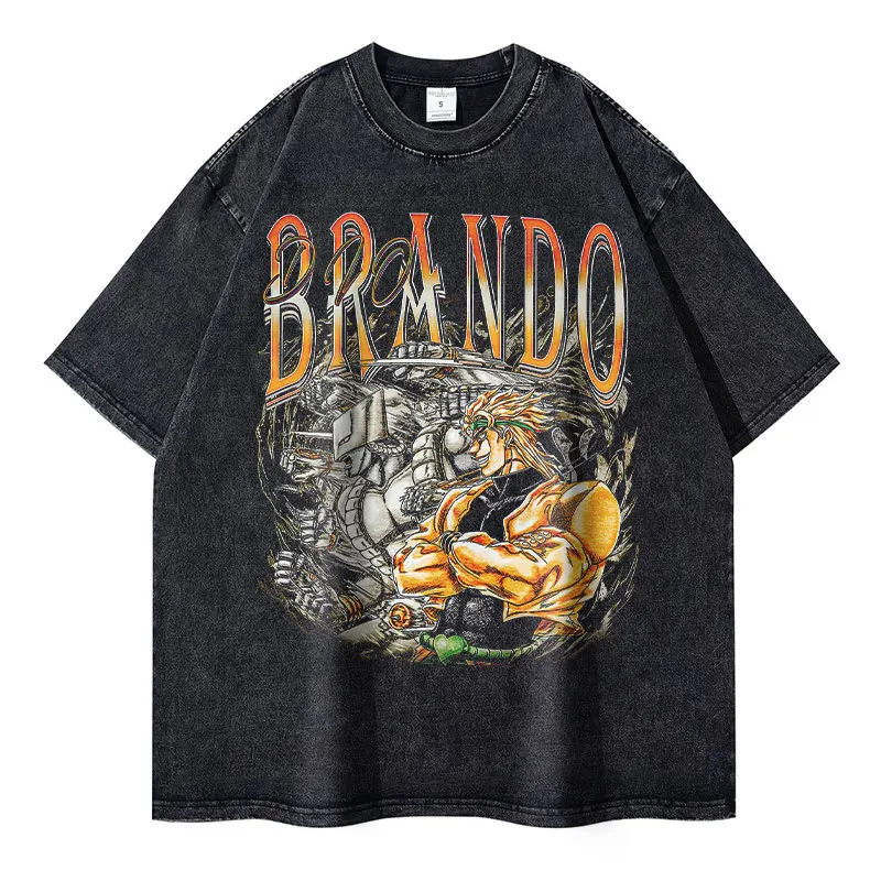 

Anime JoJos Bizarre Adventure T Shirt DIO Washed Manga JOJO Stone Ocean Men Women T-shirts Oversized Kujou Jolyne Tops Tees