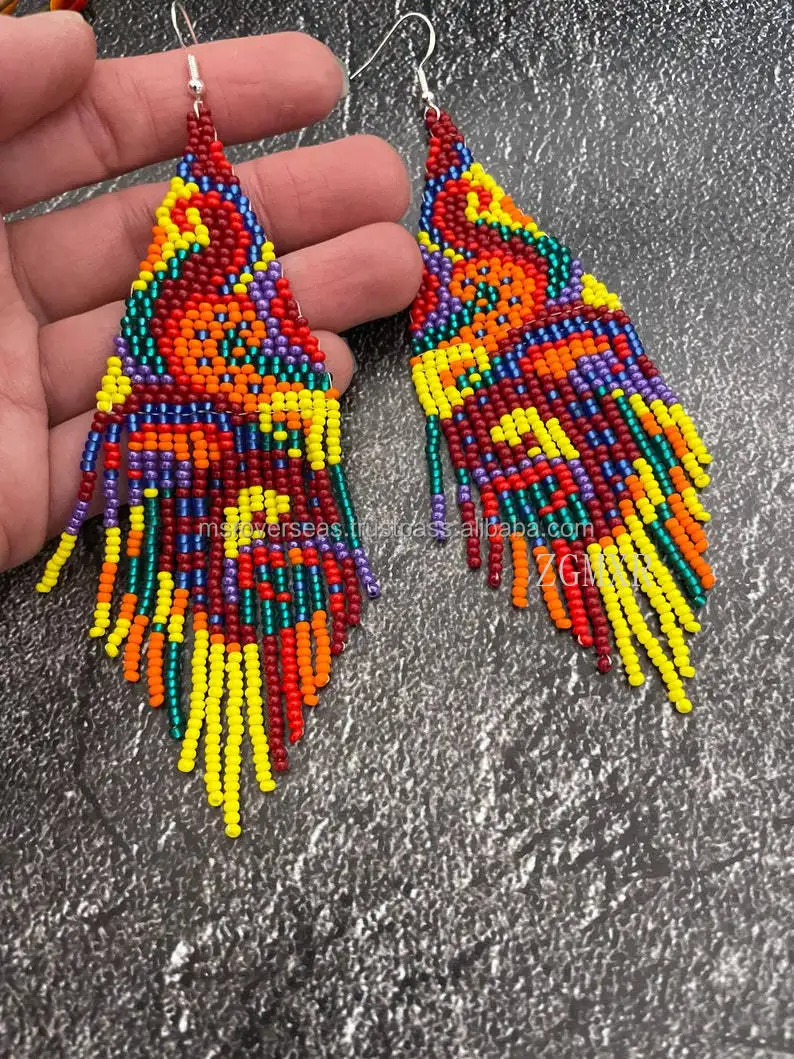 

Beaded earrings Geometry Creativity Tassel Bohemia Hand-woven Alloy Female Trend Gradient color Whirlwind Rice bead earrings