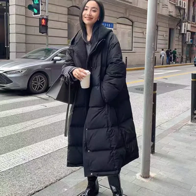 

2025 Winter European Fashion Women's Down Jacket Commuter Knitted Hooded Parker Long Down Jacket