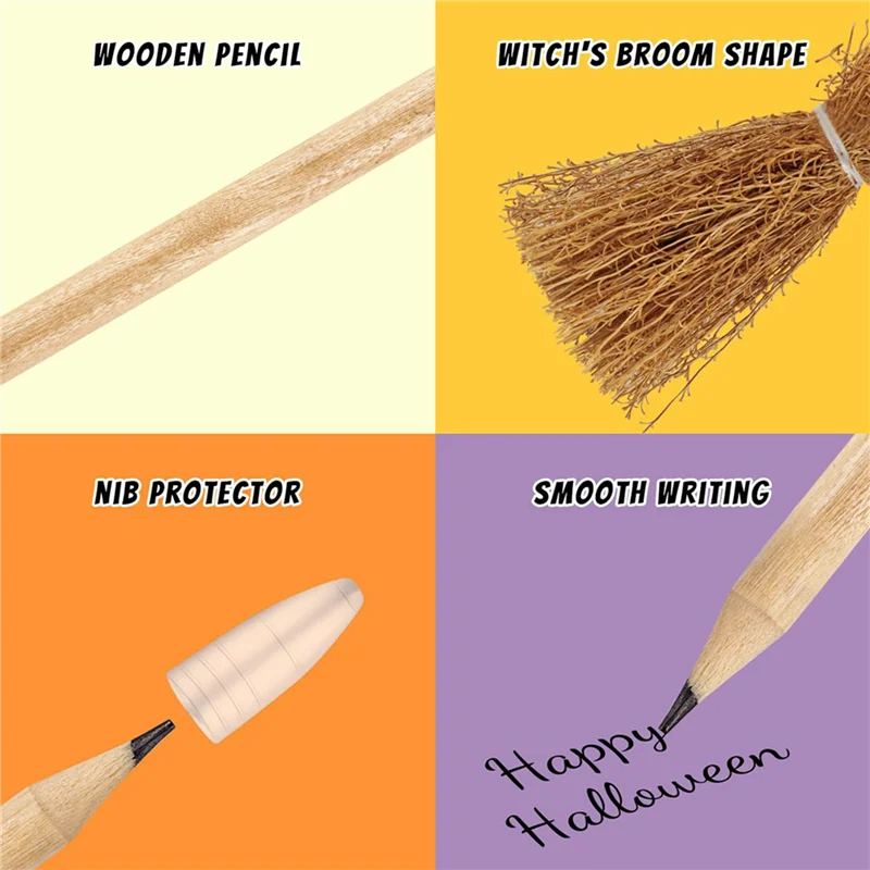 

ABMF-42PCS Witch Broom Stick Pencils Halloween Wizard Wand Pencils For Theme Party Gift Goodie Bag Fillers