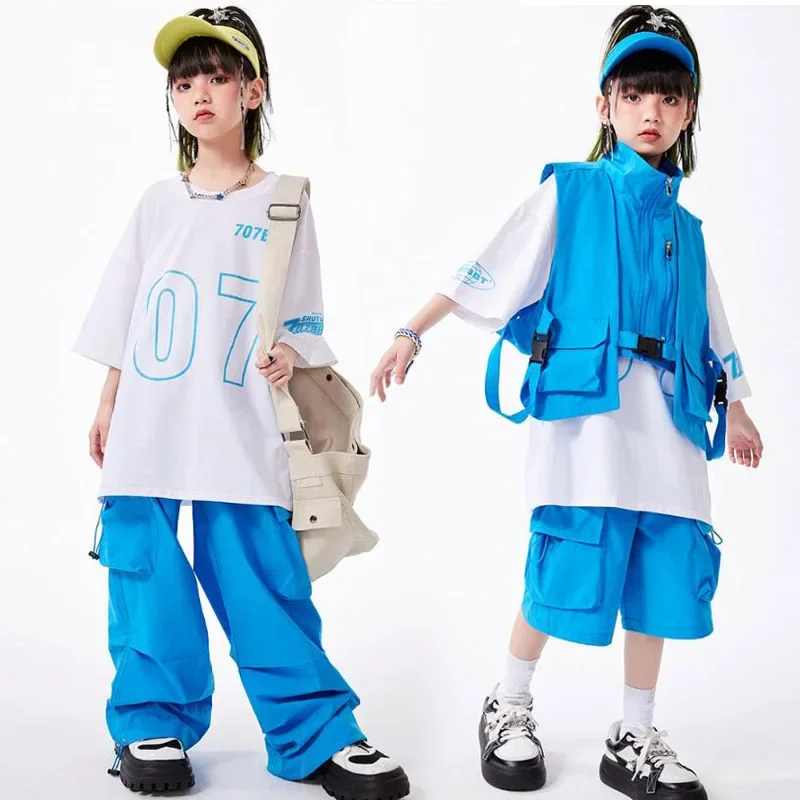 

Children Hip Hop Outfits Girls Vest Cagro Pants Boys T-shirt Candy Colors Street Dance Shorts Kids Teens Jazz Show Clothes Sets