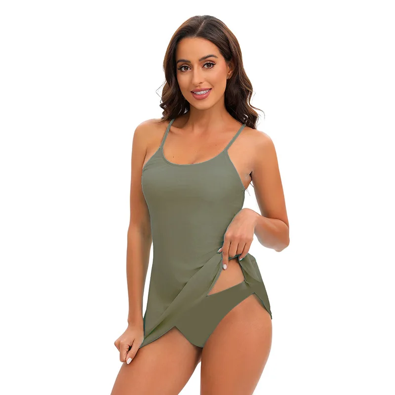 Russia2024New Belly-Covering Conservative One-Piece Swimsuit Women's Sling Halter Bikini Swimsuit Wholesale