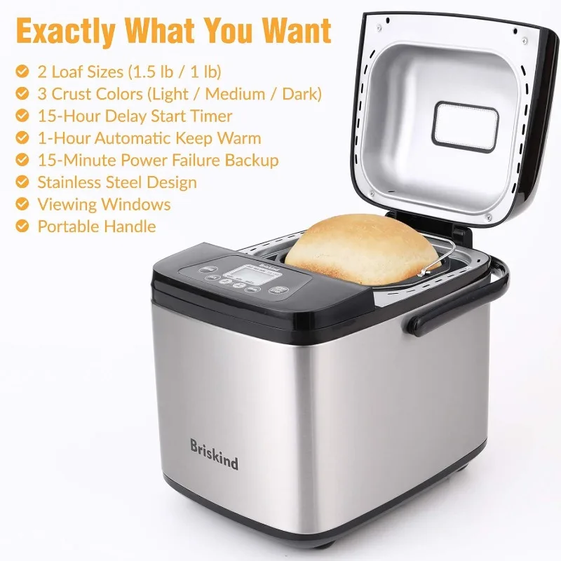 19-in-1 Compact Bread Maker Machine, 1.5 lb / 1 lb Loaf Small Breadmaker with Carrying Handle, Including Gluten Free, Dough