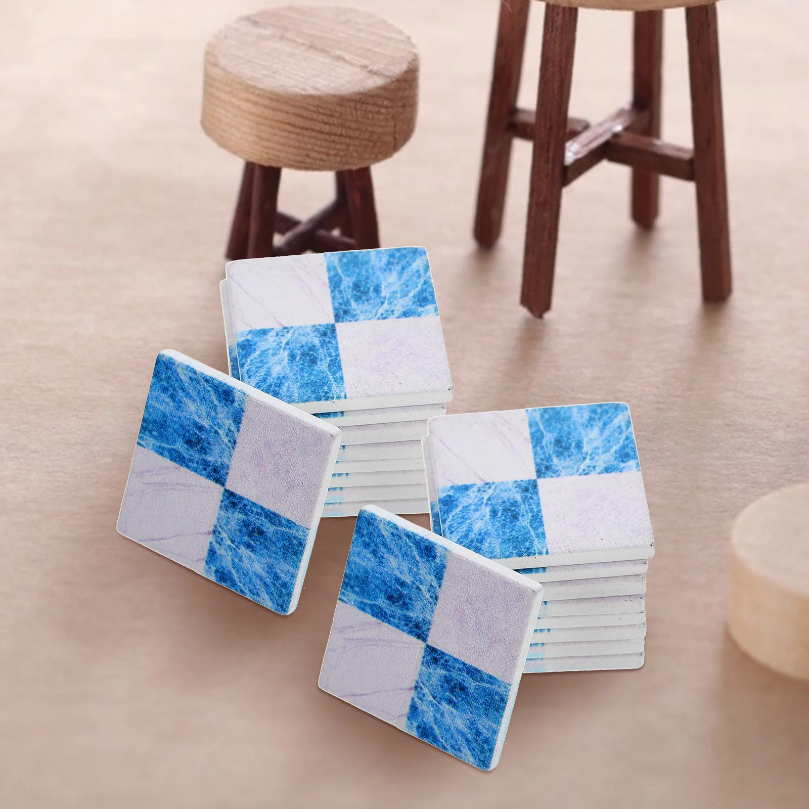 18 pezzi di pavimenti per casa delle bambole per mini piccoli pavimenti in legno, decorazioni blu, decorazioni in miniatura, tappeto da esterno, sottobicchiere piccolo