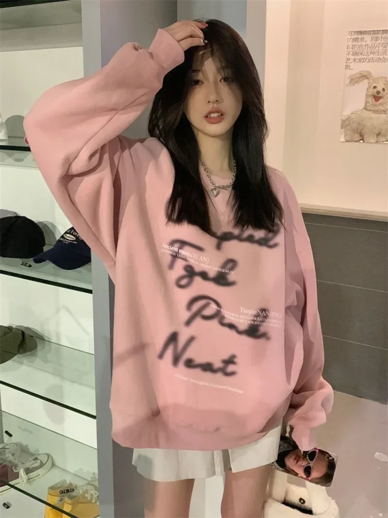 Kawaii Hoodie Spring Autumn Sweet Oversized Letter Sweatshirts Korean Style Casual Tops Coat For Women Y2k Clothes Sweatshirt
