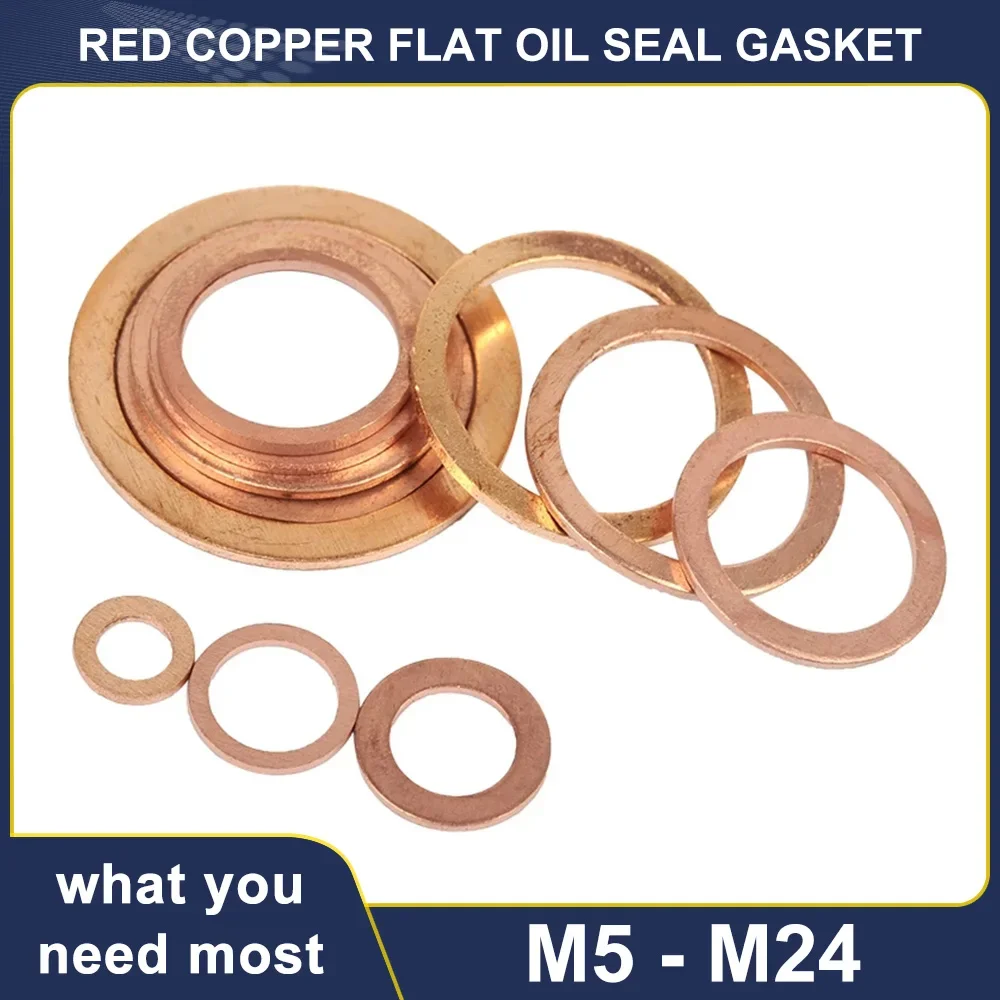 M5 M6 M8 M10 M12 M14 M16 M18 M20 M22 M24 Red Copper Flat Oil Seal Washer Ring Seal Oring Sump Plug Oil Fittings Gasket