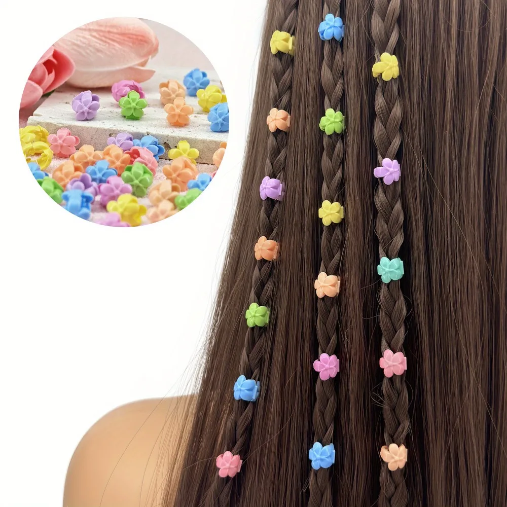 50pcs Bohemian Flower Hair Beads Colorful Plastic Hair Claw Clips with Cut-Out Design Braids Locs Buns Summer Hair Accessories
