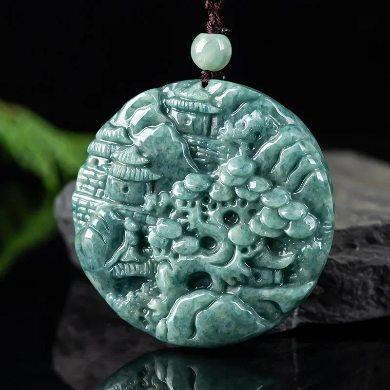 

Natural A-grade Jade Landscape Brand Ice Type Pendant Jade Pendant Pendant for Men and Women's High End Jade Neckla