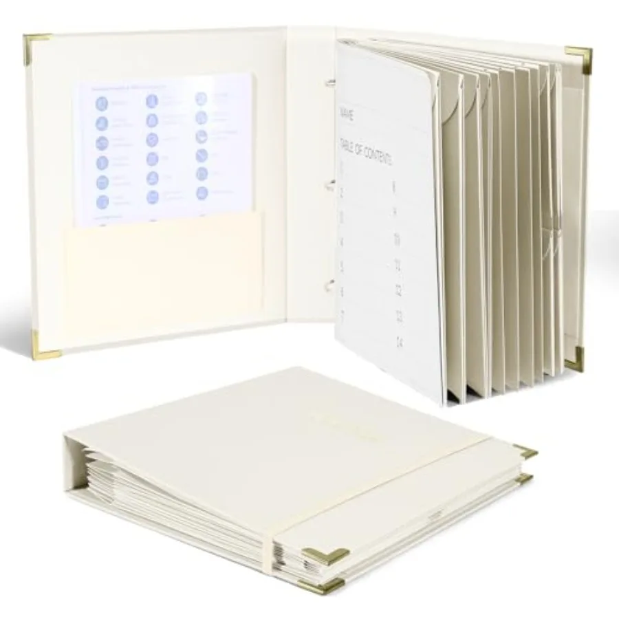 

3-Ring Important Document Organizer Life File Manager with Labels Folder Organize Sturdy Hardboard Expanding Pockets for Import