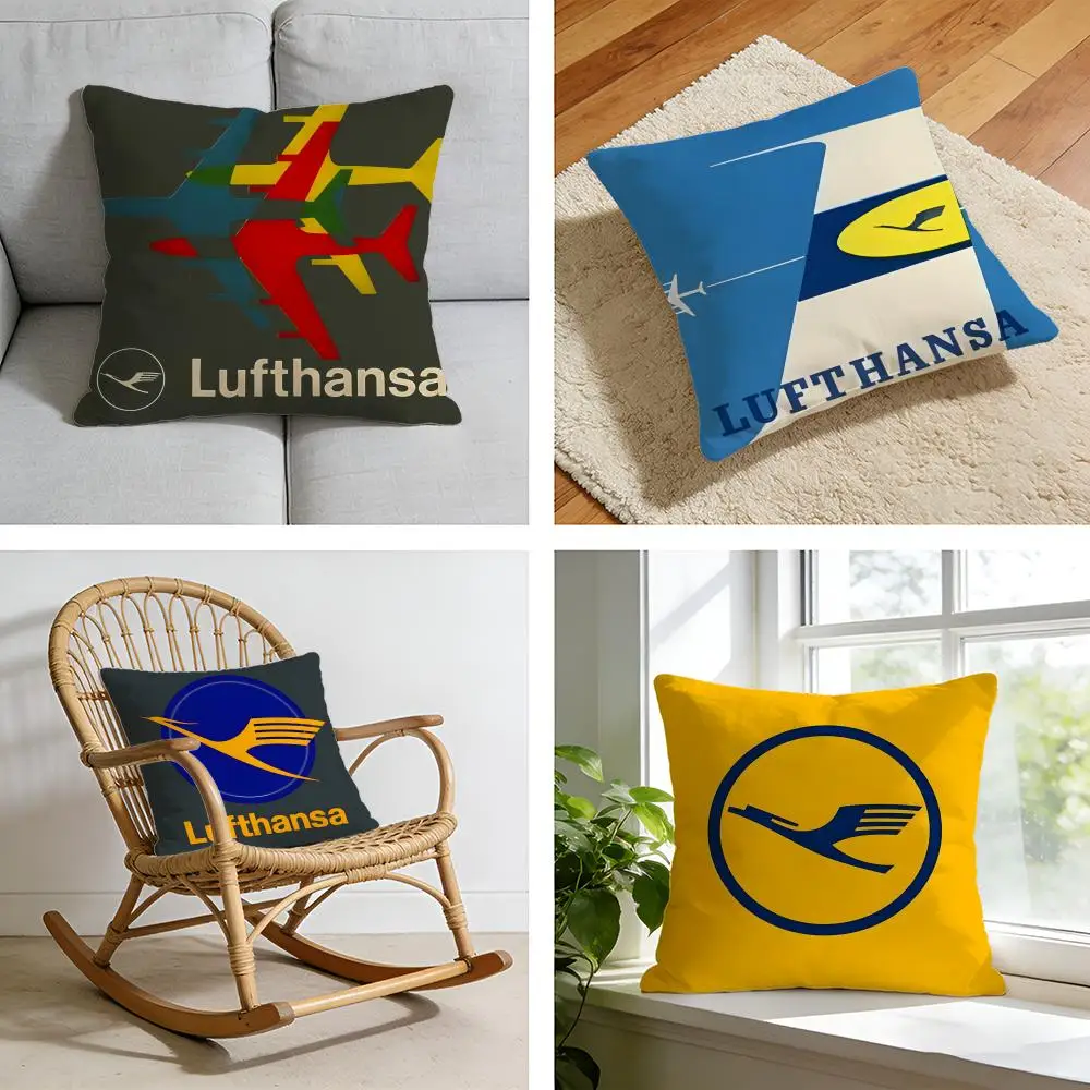 

L-Lufthansa German Airlines Cushion Cover Short plush pillowcase for bed sofa car，washable