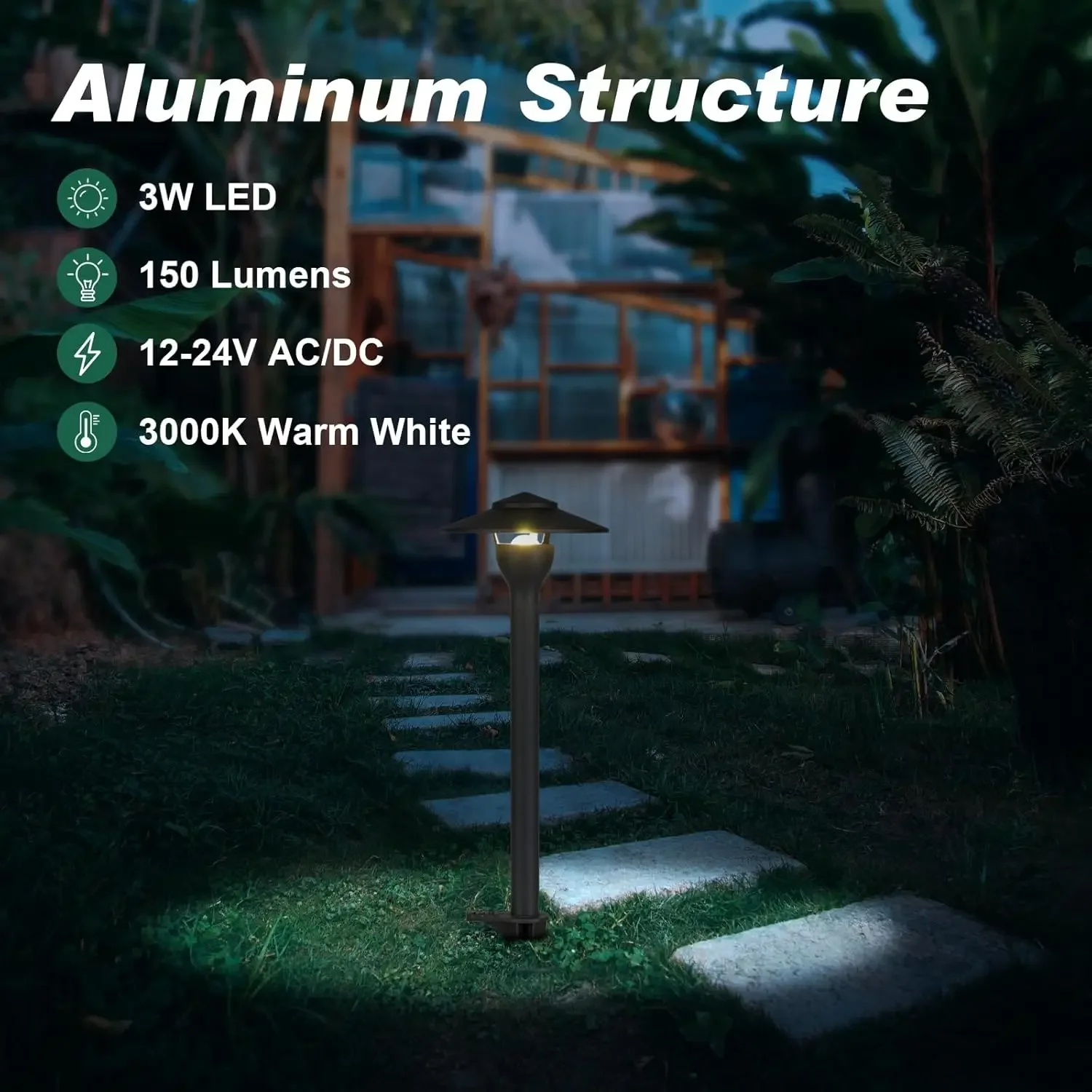 LED Landscape Lights, 4.5W 12V AC/DC, 3000K Warm White, Cast-Aluminum, IP65 Waterproof, ETL Listed, for Yard, Walkway, Garden, 8