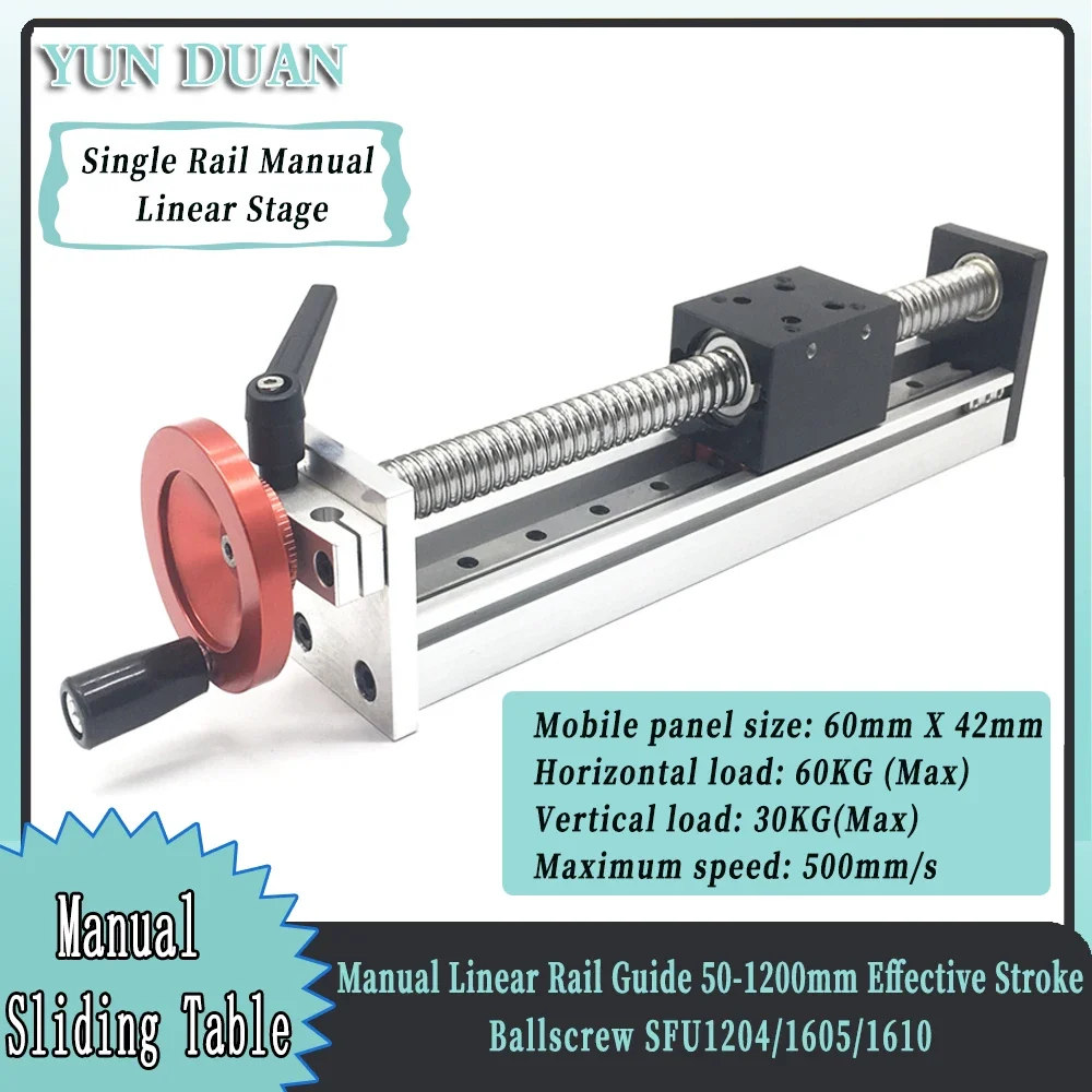 Deslizante Manual Tabela Slider Eficaz Curso Ballsscrew Sfu1204 1605 1610 Xyz Axis Cnc Single Line Rail Guide Mgw12c 501200 mm