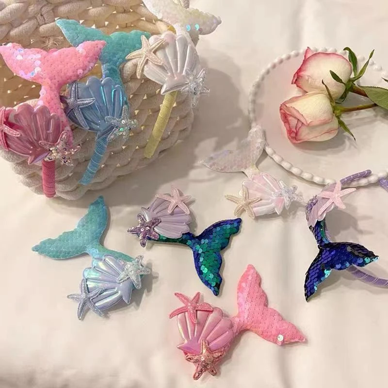 

Toddler Mermaid Hair Clip Children Cute Sequins Mermaid Hair Pins Kids Sweet Headband Hair Hoop Hair Accessories