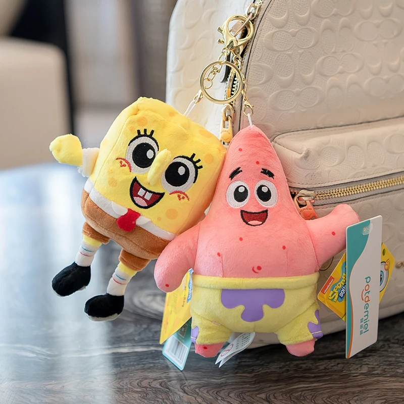 Porte-clés en peluche Anime Bob l'éponge, pendentif carré, kk, Star, Squidward, Eugene H. Krabs, Gary, cadeau d'anniversaire pour enfant