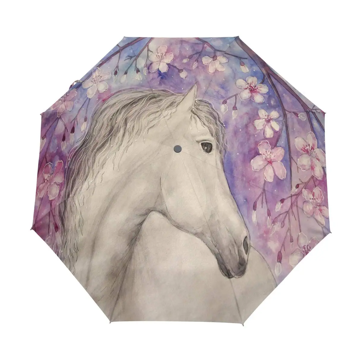 Funny Oil Painting Horse Rain Sun Umbrellas Watercolor Farmhouse Animal Lightweight Windproof Folding Travel Umbrella for Adults