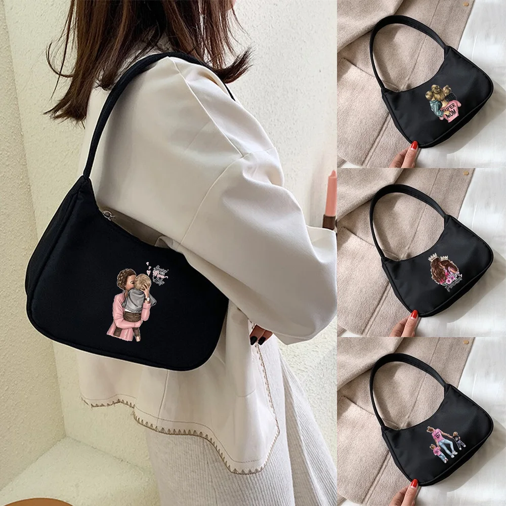 Women Luxury Handbag Simple Underarm Shoulder Bags Fashion MOM Print Design Totes Coin Purse Pouch Organizer Hobo Shoulder Bag