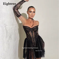 Eightree Modern Prom Dresses Black Short Strapless Lace Appliques Pleat Cocktail Dresses Party Grown Dresses for Women 2024