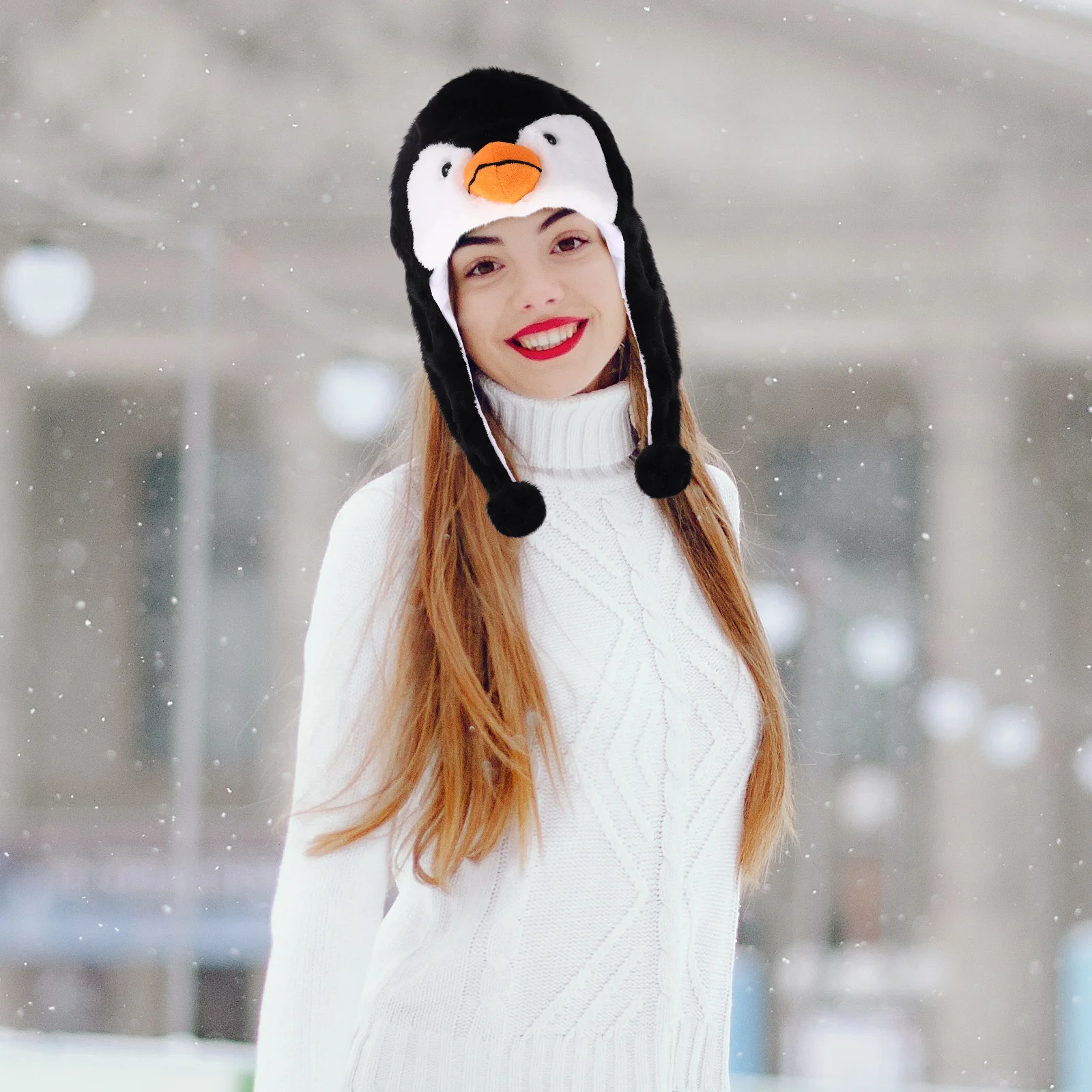 قبعة البطريق الناعمة الشتوية الدافئة أغطية الرأس لقضاء عطلة تأثيري حلي قبعة لطيف الكرتون التميمة قبعة للجنسين