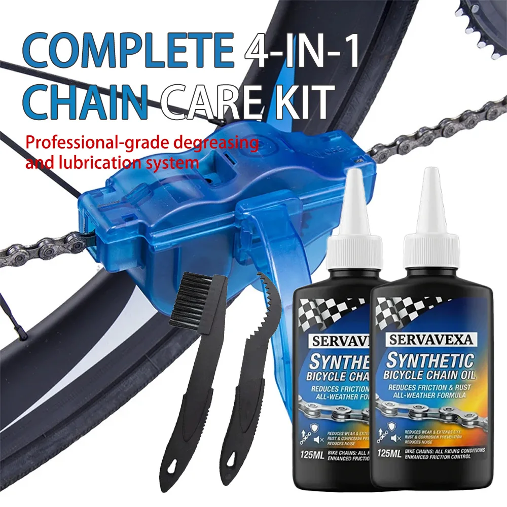 Fahrradketten-Reinigungsset 4-in-1 Fahrrad-Reinigungsbürste Reinigungswerkzeug Synthetisches Wartungs-Schmieröl für Mountainbikes und Rennräder – Detail 1