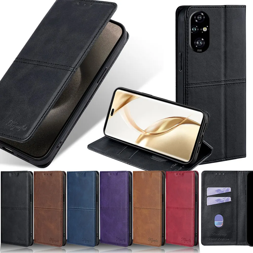 Retro Logo embossed Leather Case Protective Cover for Honor 200 Pro 200 Lite 90 Smart Magnetic Flip Book Case With Card Holder