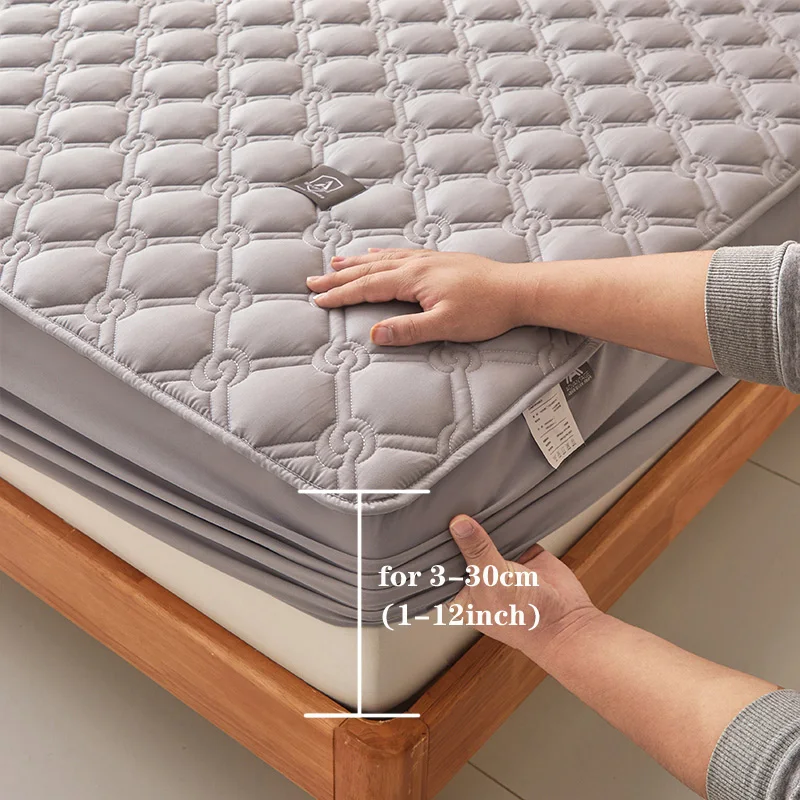 Fluffy Bedding Fitted Sheet Quilted Mattress Pad Thick Elastic Mattress Protector Soybean Bed Linen King Queen Size 120/140/200