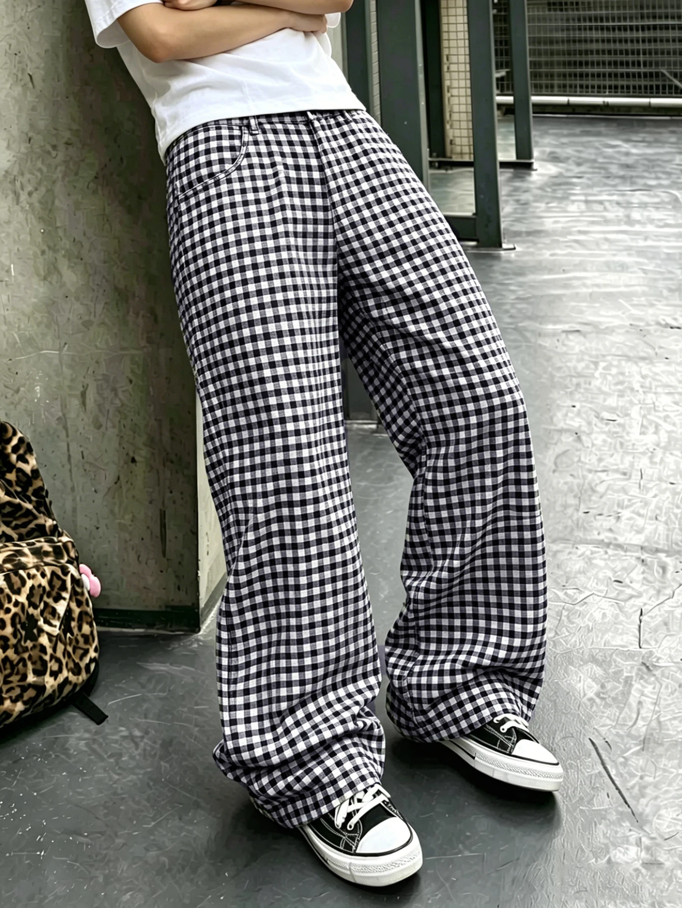 

Men's Casual Plaid button Waist Pants, Long Vacation Straight Leg Slacks Color Block Pants, For Husband, Boyfriend Gifts, Fall