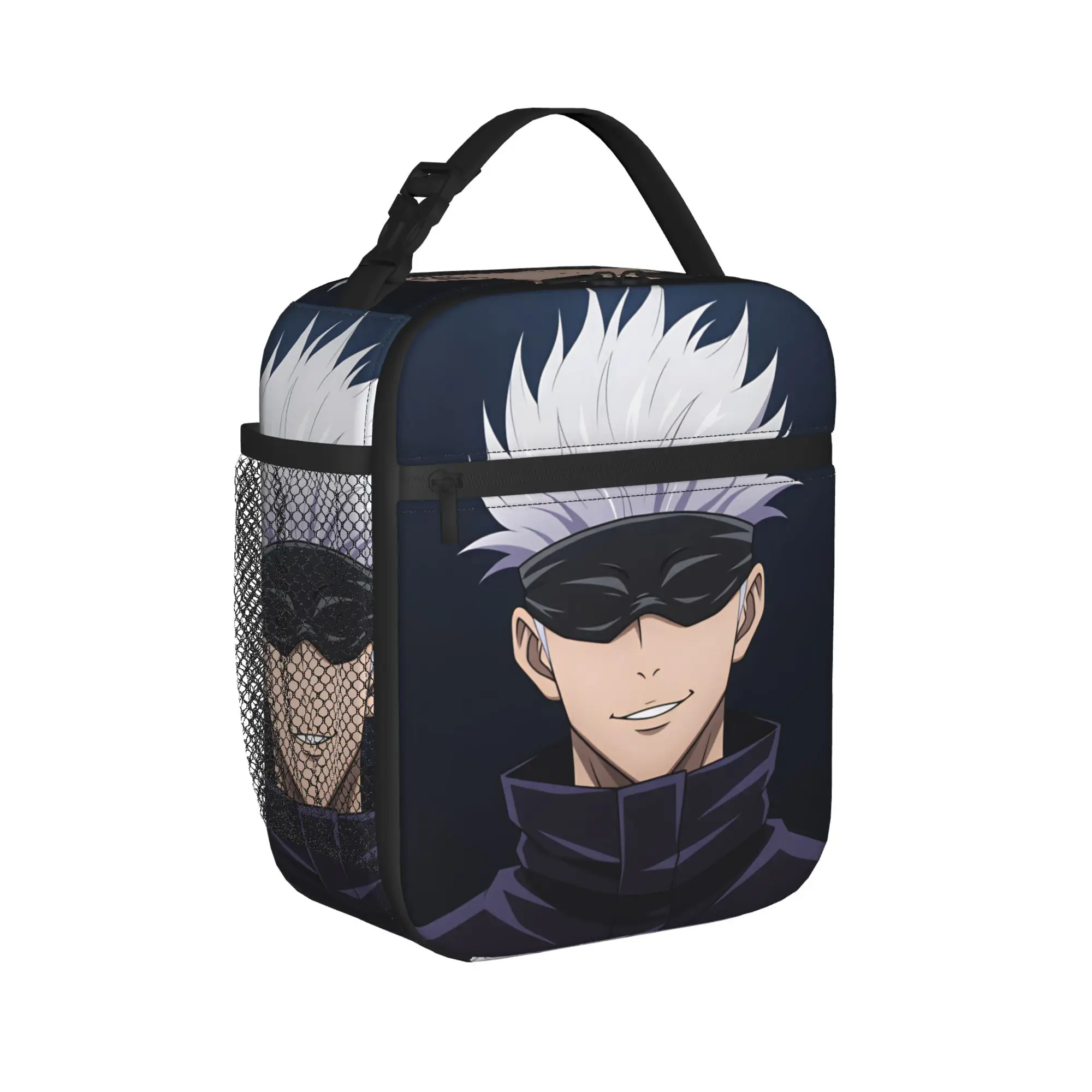 Satoru Gojo Comic Animation Lunch Bag For Women Design Lunch Box Fun Travel Cooler Bag Portable Zipper Oxford Thermal Lunch Bags