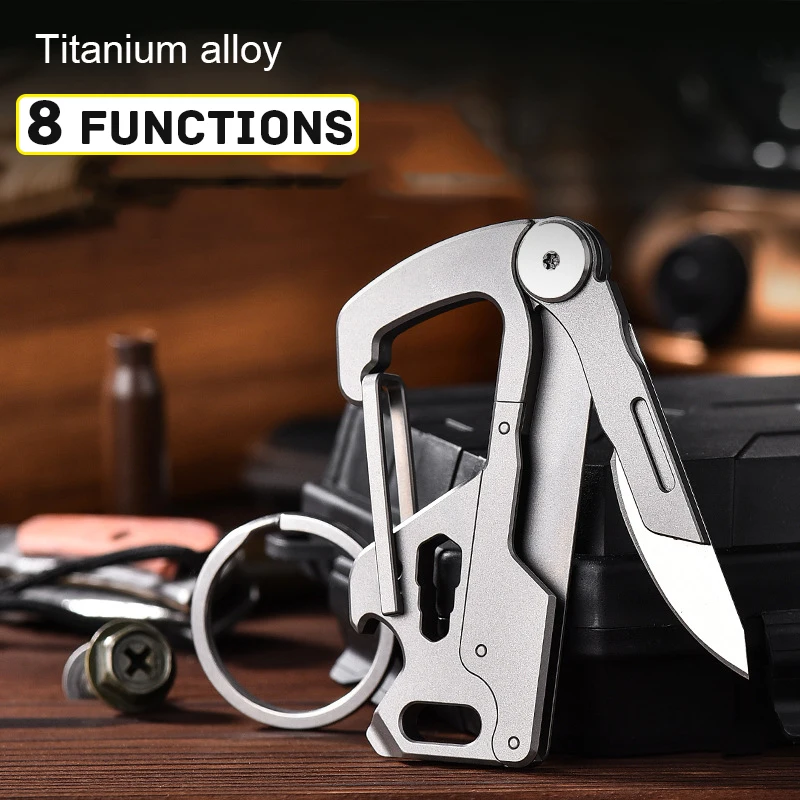 Titanium Liga Chaveiro Faca Masculina Lâmina Destacável Régua Multifuncional Abridor de Garrafas Car Key Latch Utility Knife No. 24